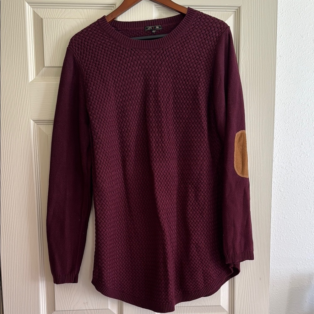 MATERNITY Plum Crew Neck Sweater with Tan Elbow Patches